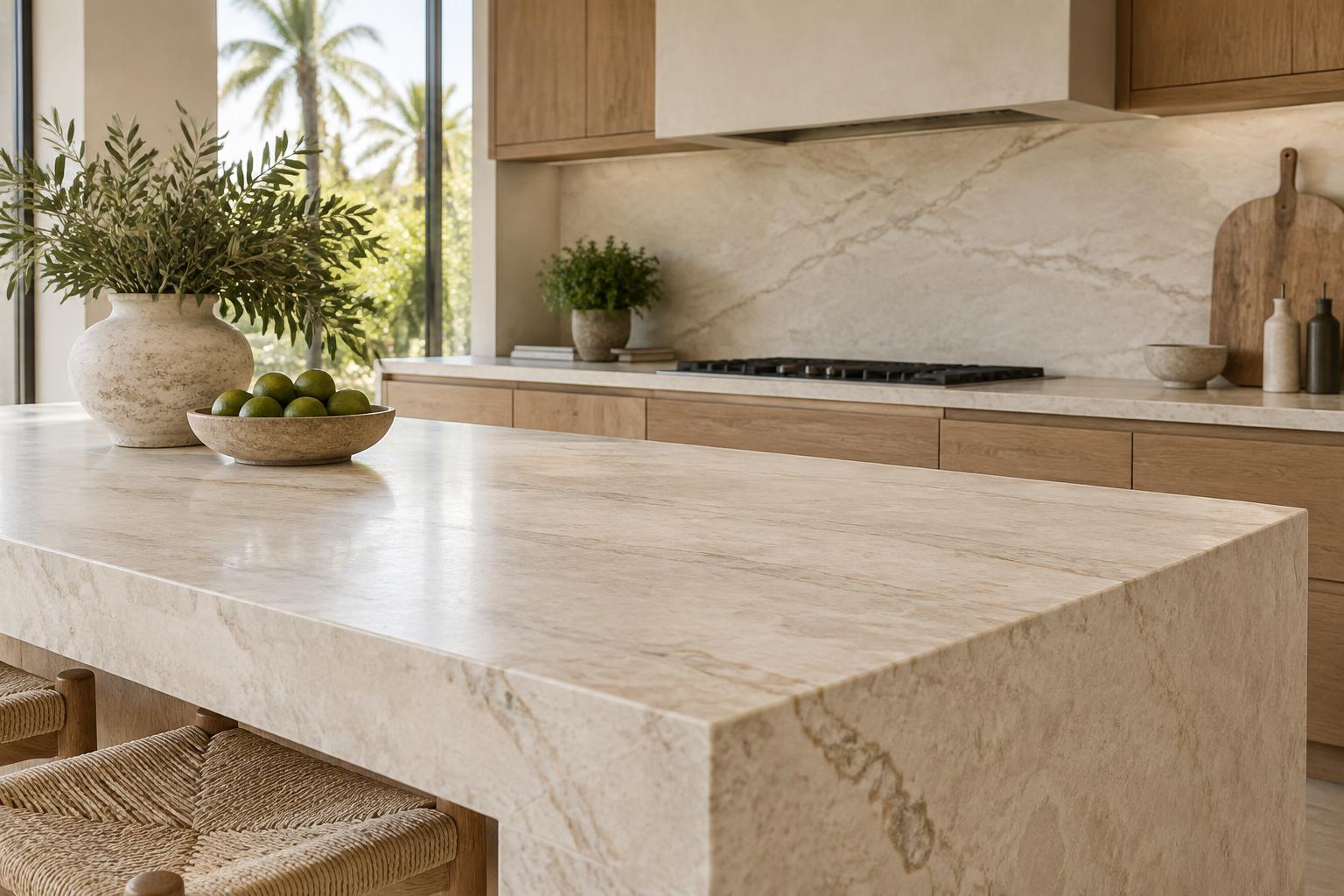 Honed stone countertop and island detail